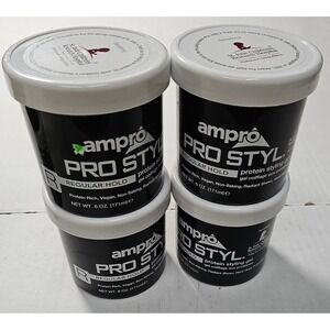 Ampro Pro Styl Regular Hold Protein Styling Gel 6oz Jar Vegan Non-Flaking 4 Pack